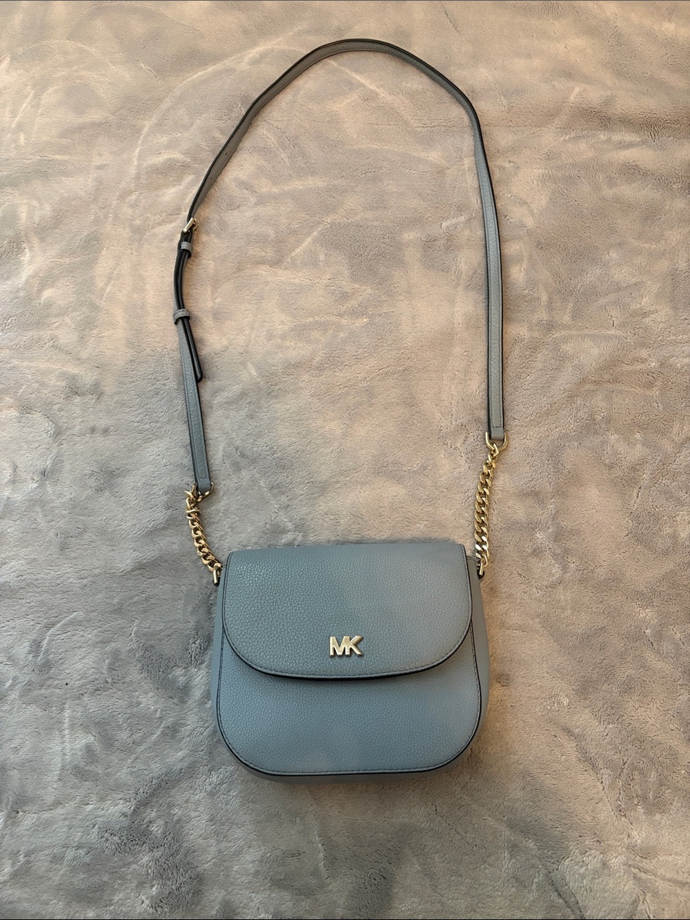 Michael Kors Slate Blue Pebbled Leather Crossbody with Gold Hardware